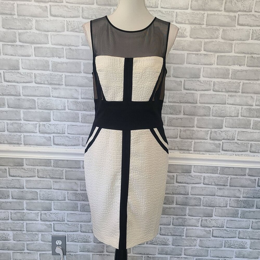 Cache Black White Colorblock Croc Embossed Dress … - image 1